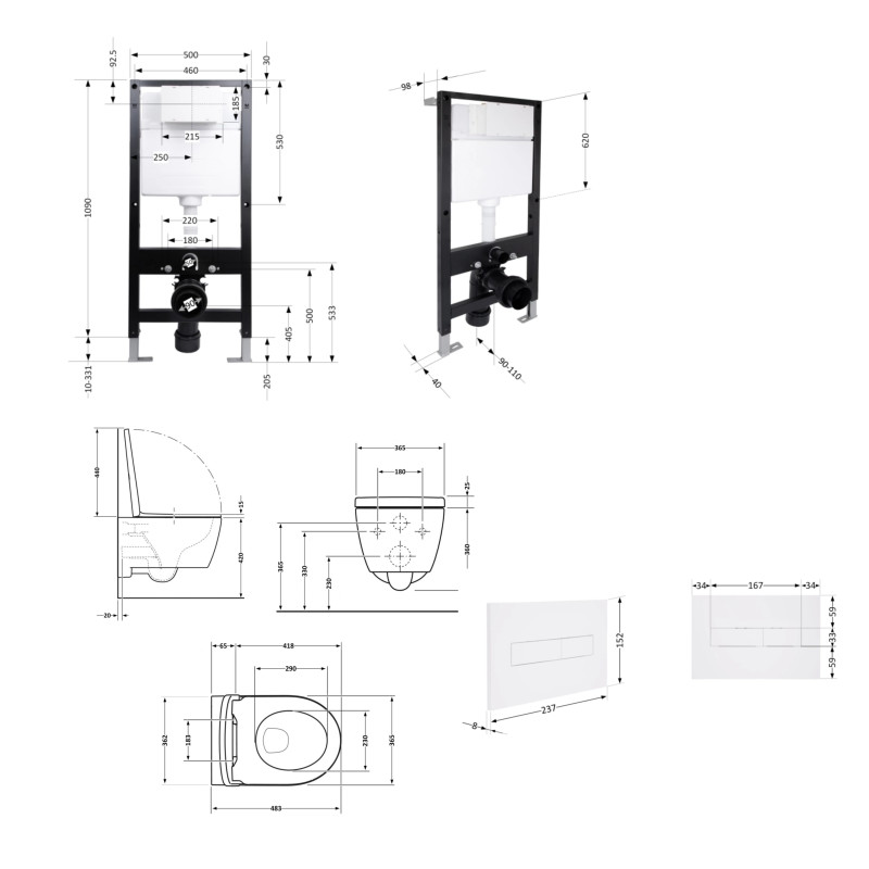 Готове рішення Qtap для ванної кімнати: підвісний унітаз Taurus Ultra Quiet 485x360x350 + комплект інсталяції Standard (лінійна клавіша White)