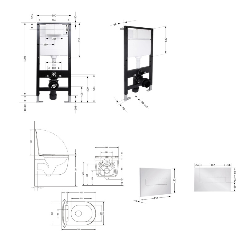 Готове рішення Qtap для ванної кімнати: підвісний унітаз Taurus Ultra Quiet 515x360x350 + комплект інсталяції Standard (лінійна клавіша Chrome)