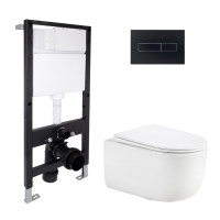 Готове рішення Qtap для ванної кімнати: підвісний унітаз Taurus Ultra Quiet 515x360x350 + комплект інсталяції Standard (лінійна клавіша Black)