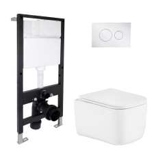 Готове рішення Qtap для ванної кімнати: підвісний унітаз Gemini Ultra Quiet 485x340x350 + комплект інсталяції Standard (кругла клавіша Chrome)