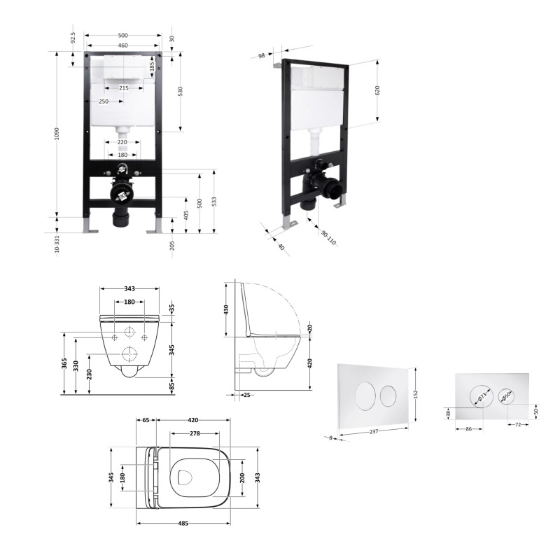 Готове рішення Qtap для ванної кімнати: підвісний унітаз Gemini Ultra Quiet 485x340x350 + комплект інсталяції Standard (кругла клавіша Chrome)