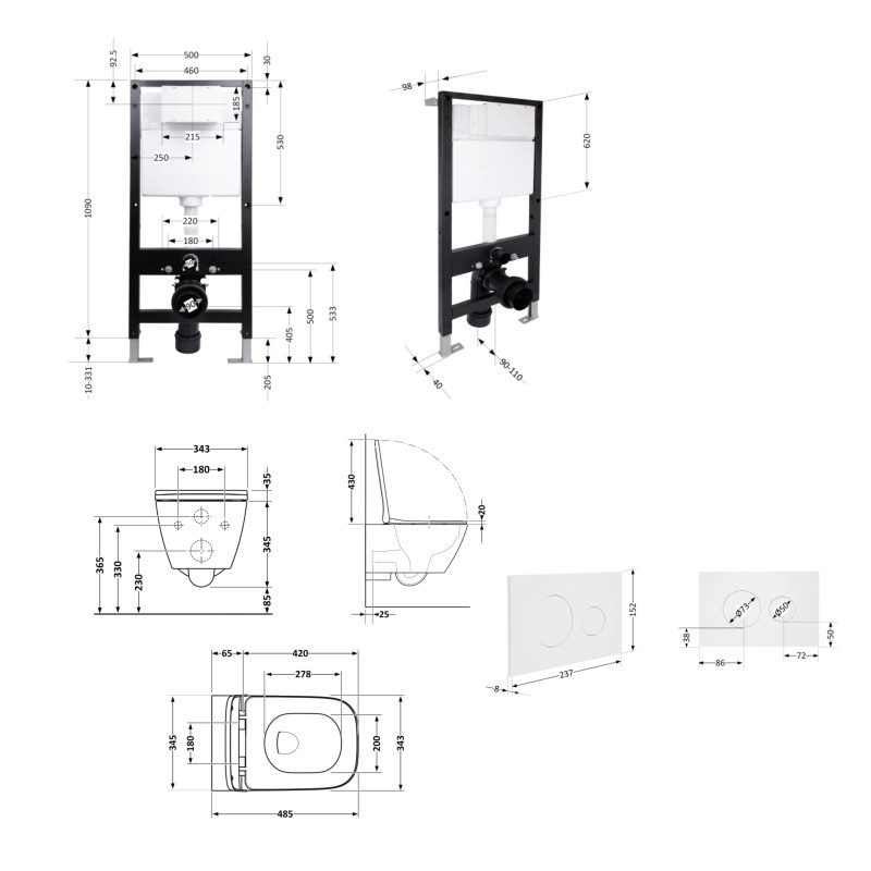 Готове рішення Qtap для ванної кімнати: підвісний унітаз Gemini Ultra Quiet 485x340x350 + комплект інсталяції Standard (кругла клавіша White)