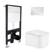 Готове рішення Qtap для ванної кімнати: підвісний унітаз Gemini Ultra Quiet 485x340x350 + комплект інсталяції Standard (лінійна клавіша Chrome)