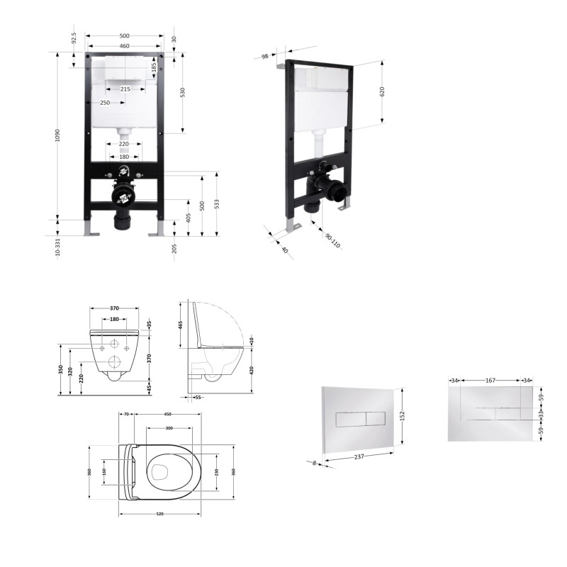 Готове рішення Qtap для ванної кімнати: підвісний унітаз Robin ML Ultra Quiet 520x365x365 + комплект інсталяції Standard (лінійна клавіша Chrome)