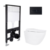 Готове рішення Qtap для ванної кімнати: підвісний унітаз Robin ML Ultra Quiet 520x365x365 + комплект інсталяції Standard (лінійна клавіша Black)