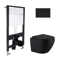 Готове рішення Qtap для ванної кімнати: підвісний унітаз Jay Ultra Quiet 485x360x320 + комплект інсталяції Standard (кругла клавіша Black)