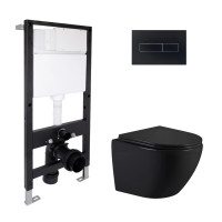Готове рішення Qtap для ванної кімнати: підвісний унітаз Jay Ultra Quiet 485x360x320 + комплект інсталяції Standard (лінійна клавіша Black)