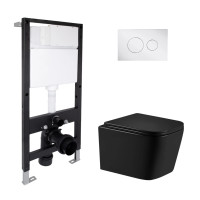 Готове рішення Qtap для ванної кімнати: підвісний унітаз Crow Ultra Quiet 485x340x290 + комплект інсталяції Standard (кругла клавіша Chrome)