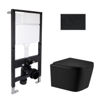 Готове рішення Qtap для ванної кімнати: підвісний унітаз Crow Ultra Quiet 485x340x290 + комплект інсталяції Standard (кругла клавіша Black)