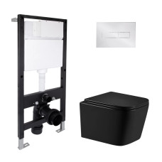 Готове рішення Qtap для ванної кімнати: підвісний унітаз Crow Ultra Quiet 485x340x290 + комплект інсталяції Standard (лінійна клавіша Chrome)