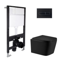 Готове рішення Qtap для ванної кімнати: підвісний унітаз Crow Ultra Quiet 485x340x290 + комплект інсталяції Standard (лінійна клавіша Black)