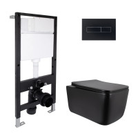 Готове рішення Qtap для ванної кімнати: підвісний унітаз Gemini Ultra Quiet 520x360x350 + комплект інсталяції Standard (лінійна клавіша Black)