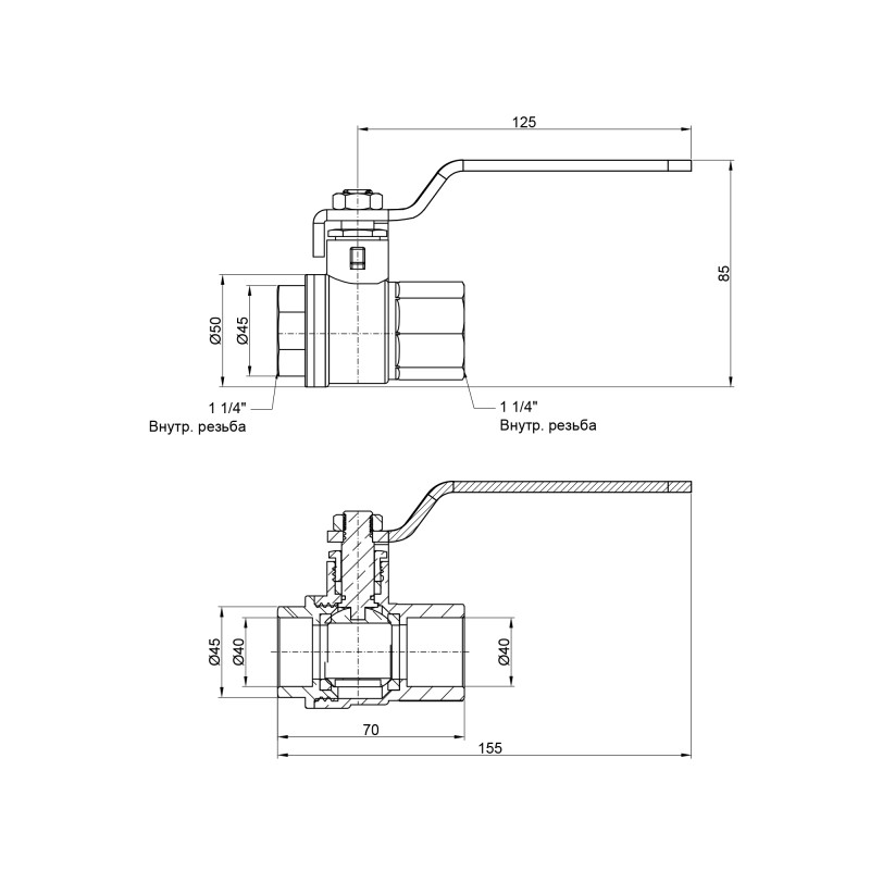 Кран кульовий Thermo Alliance Base 1 1/4 ВР для води (важіль) SD600W32